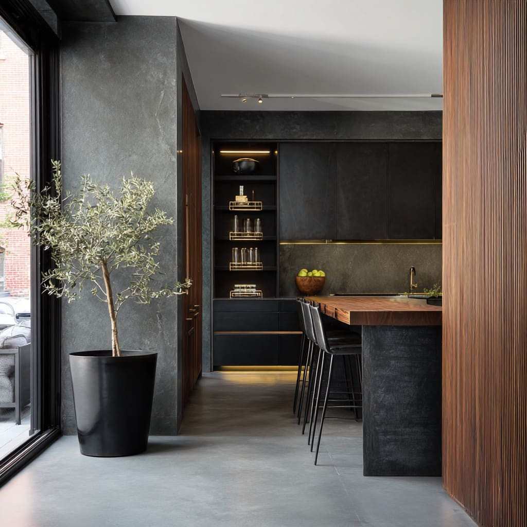Contemporary charcoal kitchen in a sold home